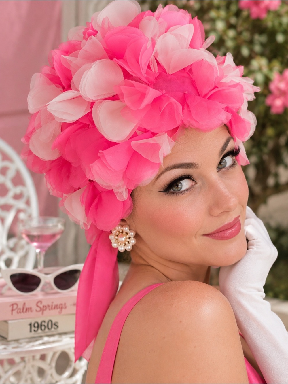Vintage 1960s Camaga Hot Pink Nylon Petal Cap Mod Fashion Flower Power Hat